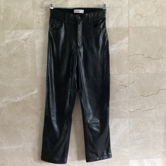 Abercrombie & Fitch Curve Love Vegan Leather 90s Straight Pants Black 27 4S - Picture 5 of 15